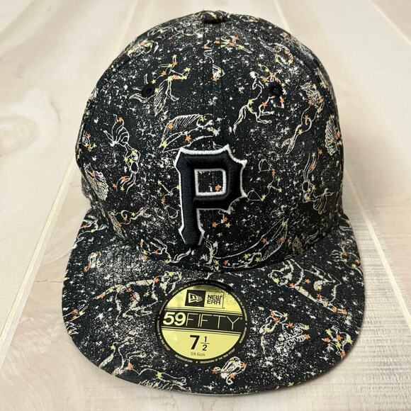 Pittsburgh Pirates MLB 59Fifty Fitted Hat Sz 7.5(59.6cm) Black With Zodiac Signs - Picture 1 of 12